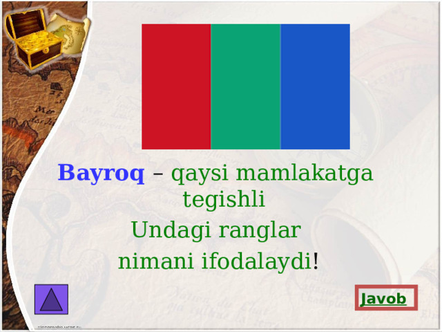 Bayroq – qaysi mamlakatga tegishli Undagi ranglar  nimani ifodalaydi ! Javob 