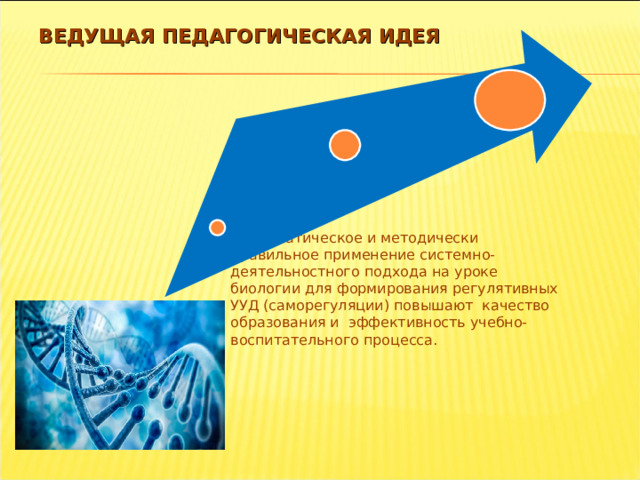 ВЕДУЩАЯ ПЕДАГОГИЧЕСКАЯ ИДЕЯ С истематическое и методически правильное применение системно-деятельностного подхода на уроке биологии для формирования регулятивных УУД (саморегуляции) повышают качество образования и эффективность учебно-воспитательного процесса .  