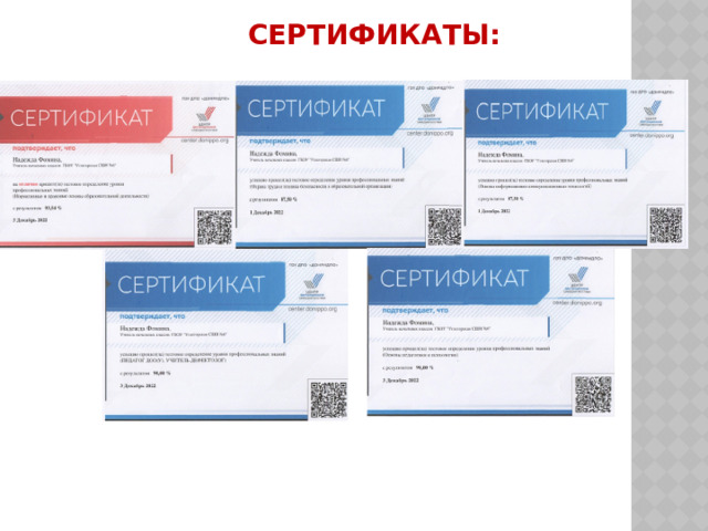 Сертификаты:  