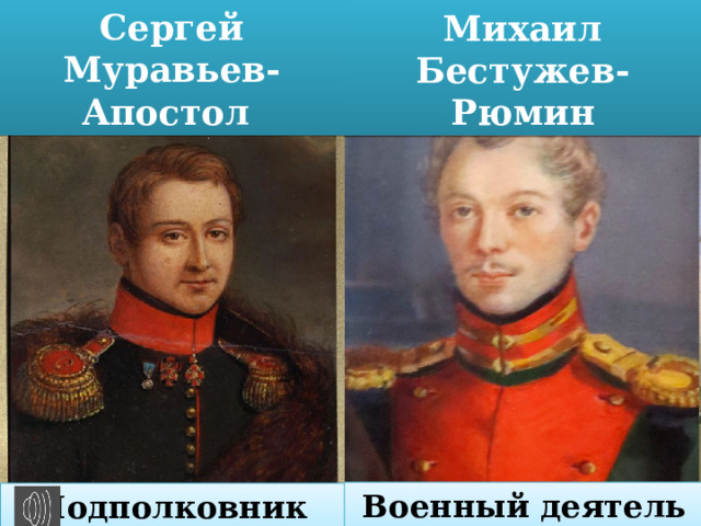 Бунт против полковника Шварца Сергей Муравьев-Апостол Михаил Бестужев-Рюмин 1820 год Военный деятель Подполковник 