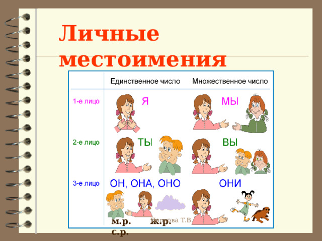 Личные местоимения м.р. ж.р. с.р. Попкова Т.В. 