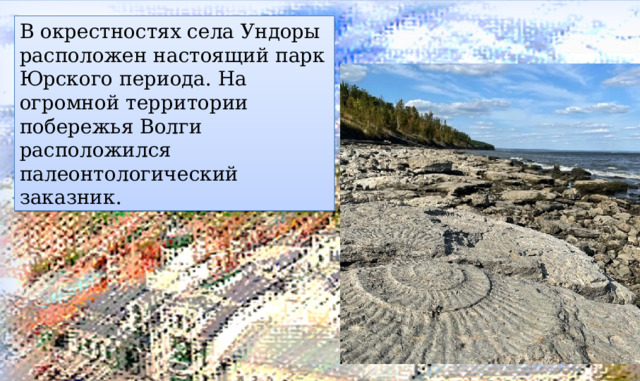 В окрестностях села Ундоры расположен настоящий парк Юрского периода. На огромной территории побережья Волги расположился палеонтологический заказник. 