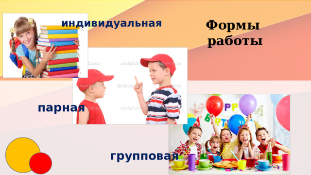 Формы  работы индивидуальная парная групповая 7 7 