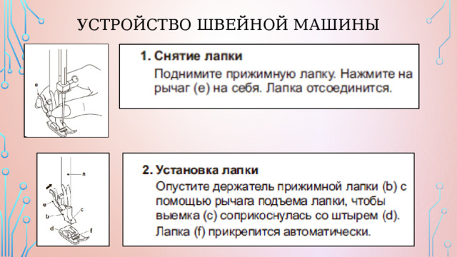 Устройство швейной машины 