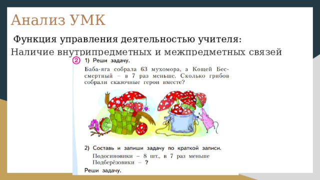 Анализ УМК  Функция управления деятельностью учителя: Наличие внутрипредметных и межпредметных связей 