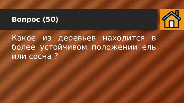 Вопрос (50) Какое из деревьев находится в более устойчивом положении ель или сосна ? 