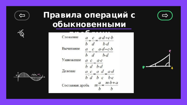 Правила операций с обыкновенными дробями: 