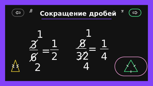 Сокращение дробей 1 1  8 32 1 2 1 4 3 6 = = 4 2 