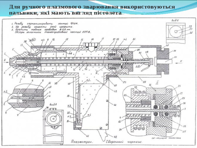 Для ручного плазмового зварювання використовуються пальники, які мають вигляд пістолета 