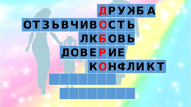 Д Р У Ж Б А О Т З Ы В Ч И В О С Т Ь Л Ю Б О В Ь Д О В Е Р И Е К О Н Ф Л И К Т 