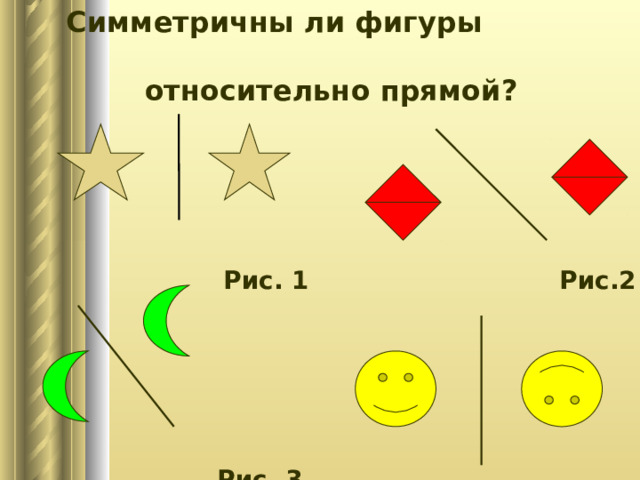  Симметричны ли фигуры относительно прямой?      Рис. 1 Рис.2       Рис. 3  Рис.4   