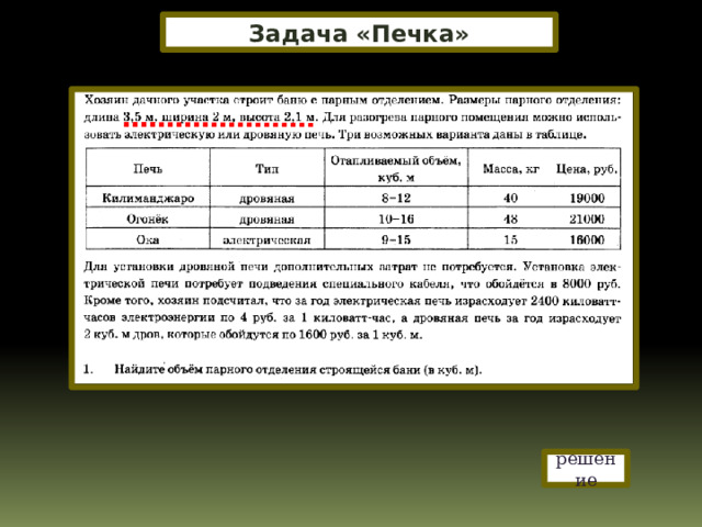 Задача «Печка» решение 