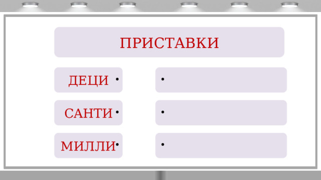 ПРИСТАВКИ ДЕЦИ САНТИ МИЛЛИ 