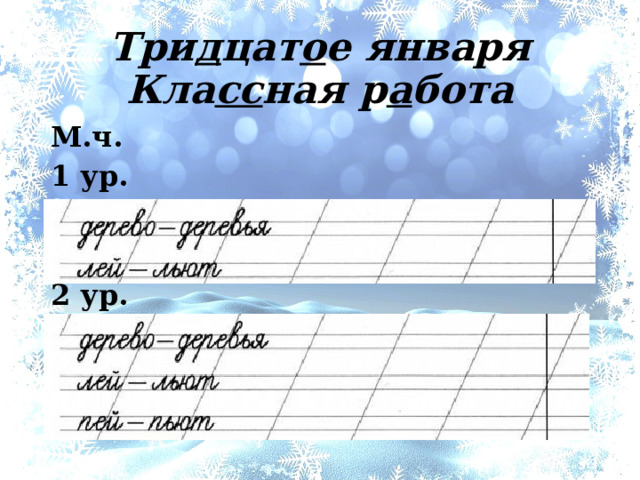Три д цат о е января  Кла сс ная р а бота М.ч. 1 ур.   2 ур. 