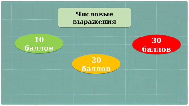 Числовые выражения 10 баллов 30 баллов 20 баллов 