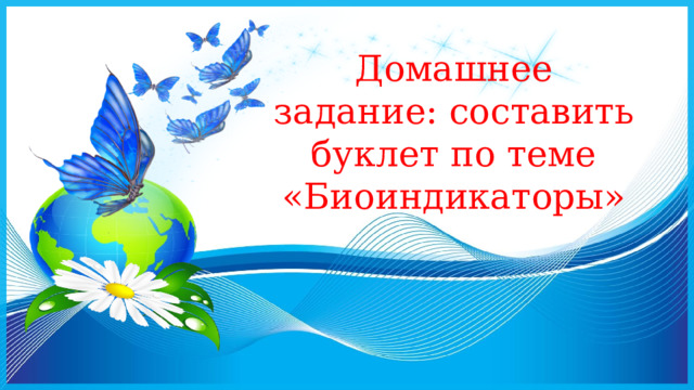 Домашнее задание: составить буклет по теме «Биоиндикаторы» 
