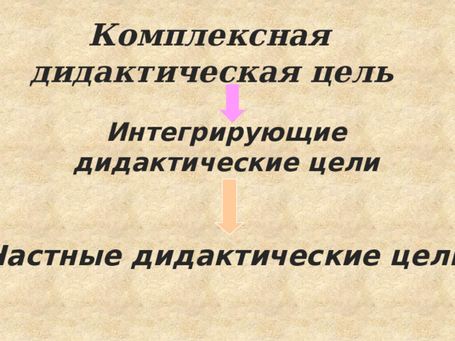 Комплексная дидактическая цель Интегрирующие дидактические цели Частные дидактические цели 