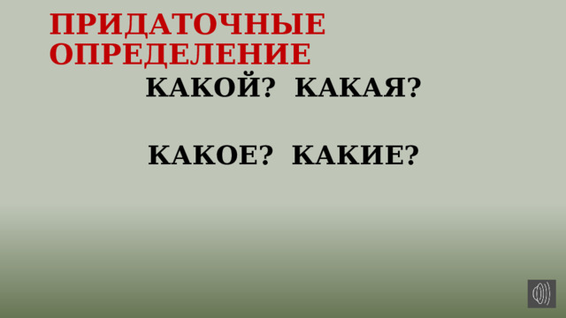 ПРИДАТОЧНЫЕ  ОПРЕДЕЛЕНИЕ КАКОЙ? КАКАЯ?  КАКОЕ? КАКИЕ? 
