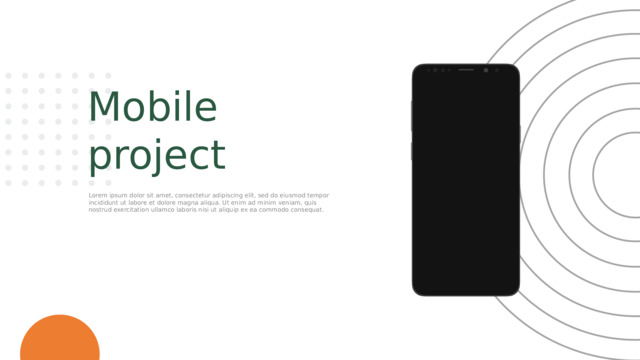 Mobile project Lorem ipsum dolor sit amet, consectetur adipiscing elit, sed do eiusmod tempor incididunt ut labore et dolore magna aliqua. Ut enim ad minim veniam, quis nostrud exercitation ullamco laboris nisi ut aliquip ex ea commodo consequat. 
