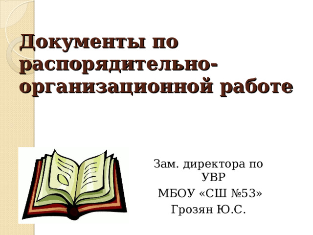 Документы по распорядительно-организационной работе Зам. директора по УВР  МБОУ «СШ №53» Грозян Ю.С. 