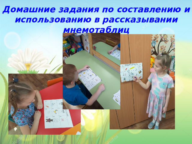 Домашние задания по составлению и использованию в рассказывании мнемотаблиц 