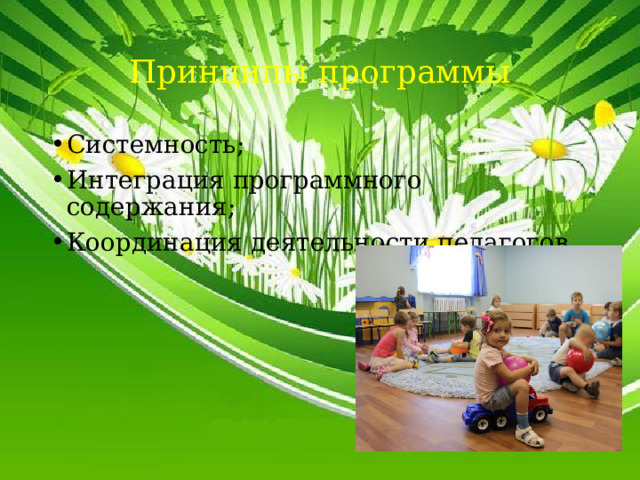 Принципы программы Системность; Интеграция программного содержания; Координация деятельности педагогов. 