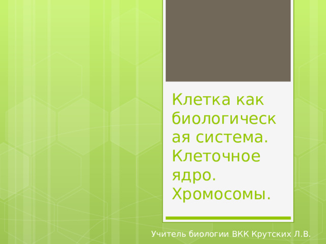 Клетка как биологическая система. Клеточное ядро.  Хромосомы. Учитель биологии ВКК Крутских Л.В. 