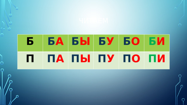 ЧИТАЕМ Б Б А П П А Б Ы Б У П Ы П У Б О Б И П О П И 