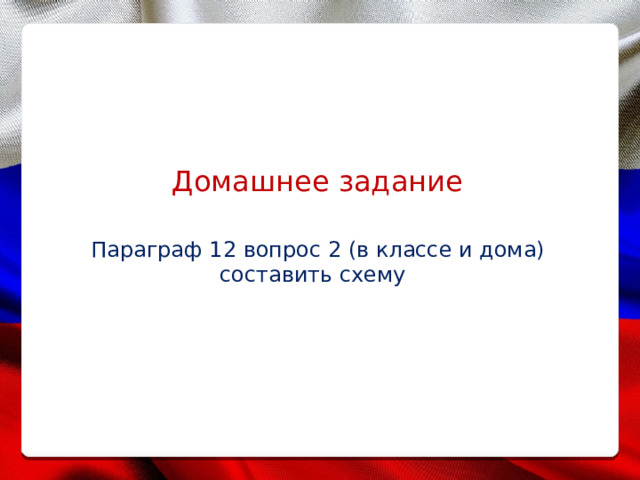  Домашнее задание  Параграф 12 вопрос 2 (в классе и дома)  составить схему 