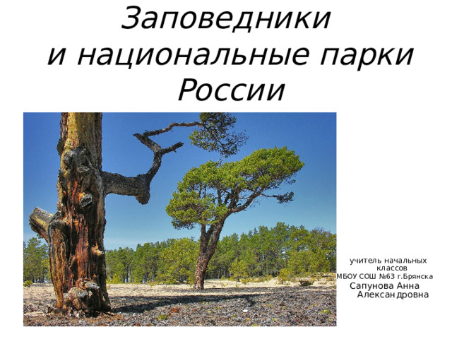 Заповедники  и национальные парки России  учитель начальных классов МБОУ СОШ №63 г.Брянска Сапунова Анна Александровна 