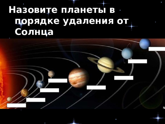 Назовите планеты в порядке удаления от Солнца 