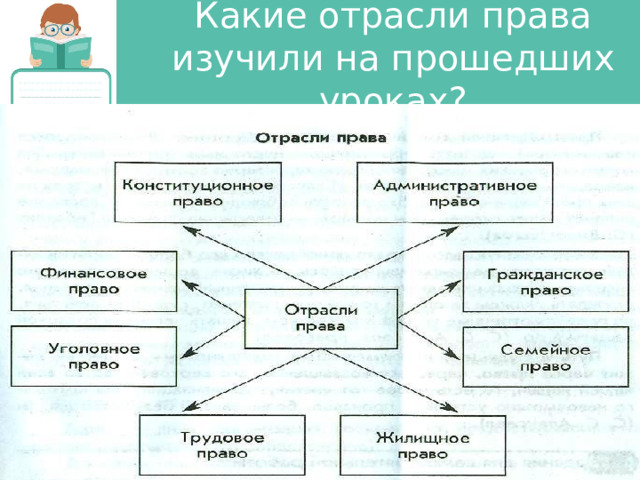 Какие отрасли права изучили на прошедших уроках? 