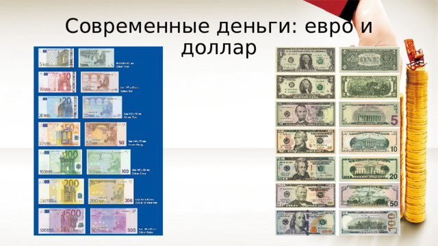 Современные деньги: евро и доллар 