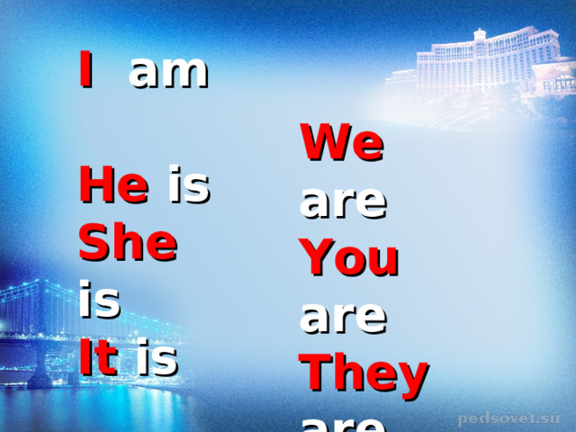 I am  He is She is It is We are  You are They are 