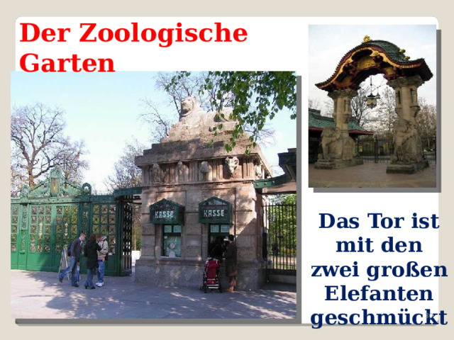 Der Zoologische Garten Das Tor ist mit den zwei großen Elefanten geschmückt.  