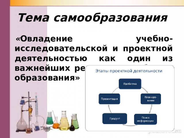 Тема самообразования « Овладение учебно-исследовательской и проектной деятельностью как один из важнейших результатов общего образования» 