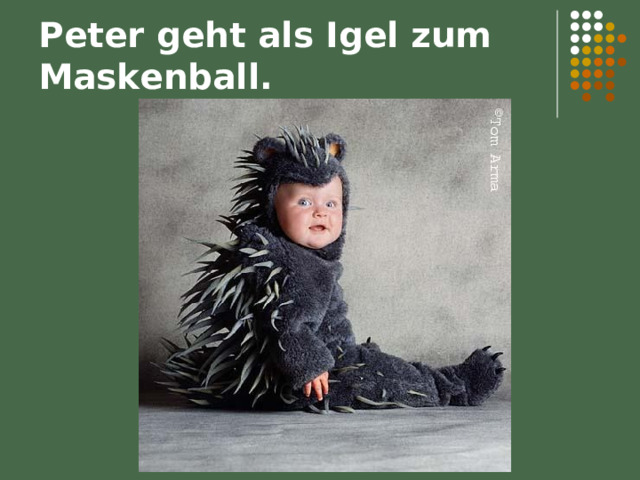 Peter geht als Igel zum Maskenball. 