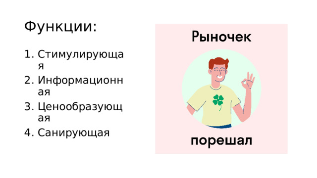 Функции: Стимулирующая Информационная Ценообразующая Санирующая 
