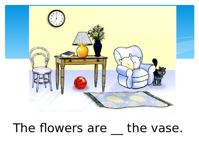 The flowers are __ the vase. 
