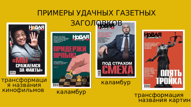 ПРИМЕРЫ УДАЧНЫХ ГАЗЕТНЫХ ЗАГОЛОВКОВ трансформация названия кинофильмов каламбур каламбур трансформация названия картин 