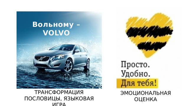 Вольному – VOLVO ТРАНСФОРМАЦИЯ ПОСЛОВИЦЫ, ЯЗЫКОВАЯ ИГРА ЭМОЦИОНАЛЬНАЯ ОЦЕНКА 