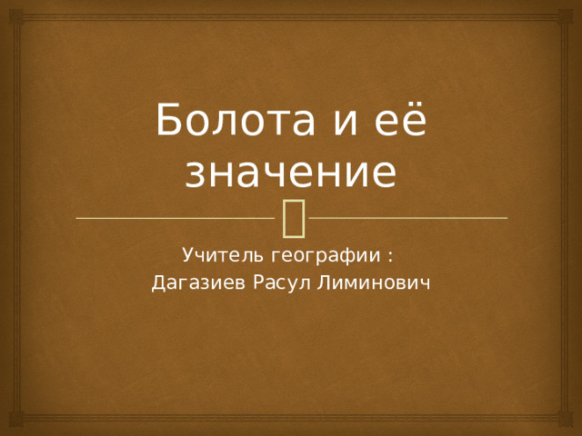Болота и её значение Учитель географии : Дагазиев Расул Лиминович 
