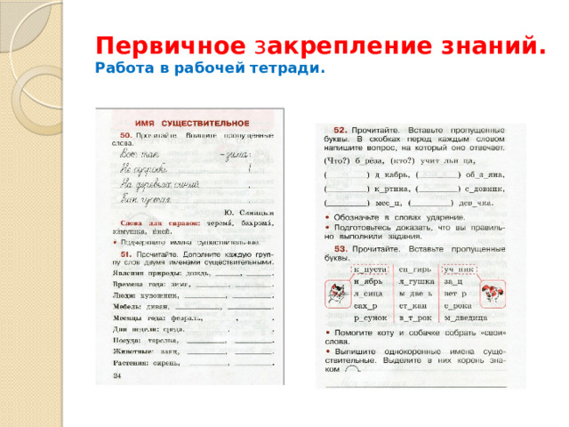 Первичное з акрепление знаний.  Работа в рабочей тетради. 