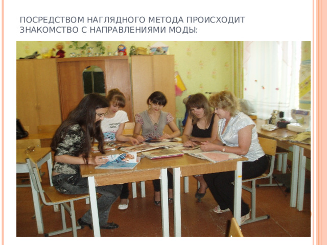   ПОСРЕДСТВОМ НАГЛЯДНОГО МЕТОДА ПРОИСХОДИТ ЗНАКОМСТВО С НАПРАВЛЕНИЯМИ МОДЫ:   