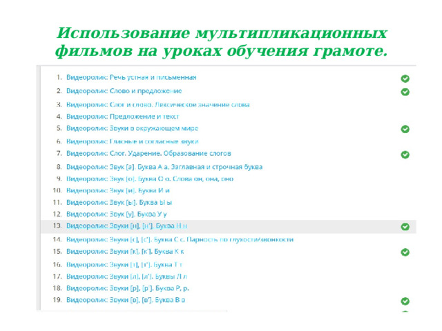Использование мультипликационных фильмов на уроках обучения грамоте. 