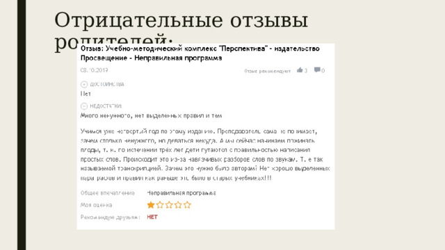 Отрицательные отзывы родителей: 