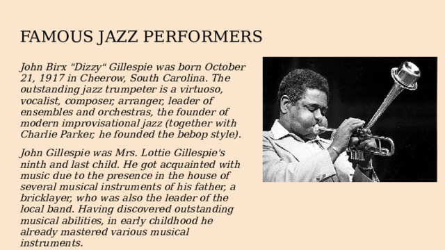 FAMOUS JAZZ PERFORMERS John Birx 