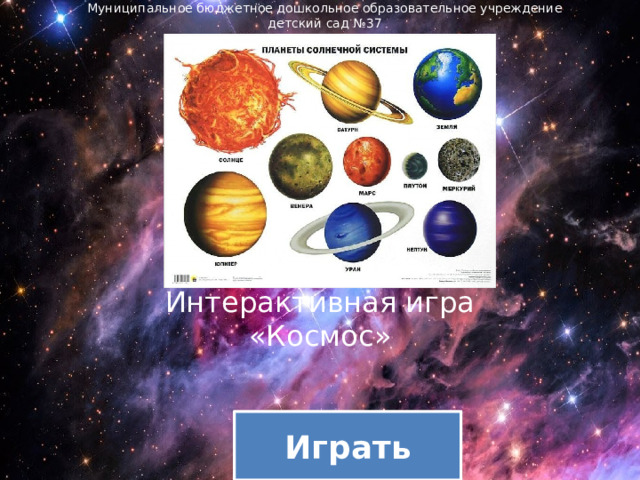 Муниципальное бюджетное дошкольное образовательное учреждение детский сад №37 Интерактивная игра «Космос» Играть 