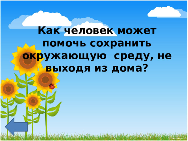 Как человек может помочь сохранить окружающую  среду, не выходя из дома?   