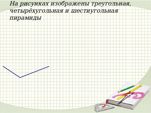 На рисунках изображены треугольная, четырёхугольная и шестиугольная пирамиды    